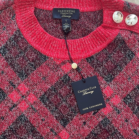 Cashmere Charter Club Sweater Round Neck Golden buttons design - Picture 3 of 5